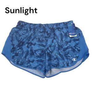 Champion Women Large Eco Fleece Athletic Shorts Blue Recycled Fiber Technology